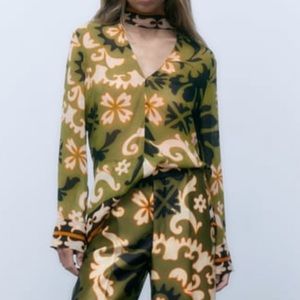 Zara tie print blouse size S new with tags